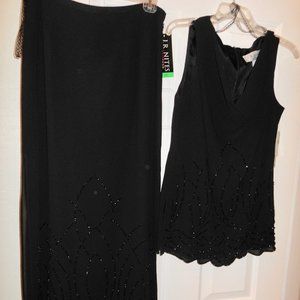 J. R. Nites Black Beaded Long 2-Piece Evening Dress, Misses size 10, Vintage